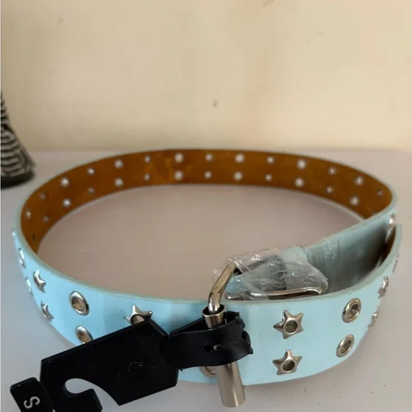 Light Blue Studded Belt Size Small - Picture 1 of 4